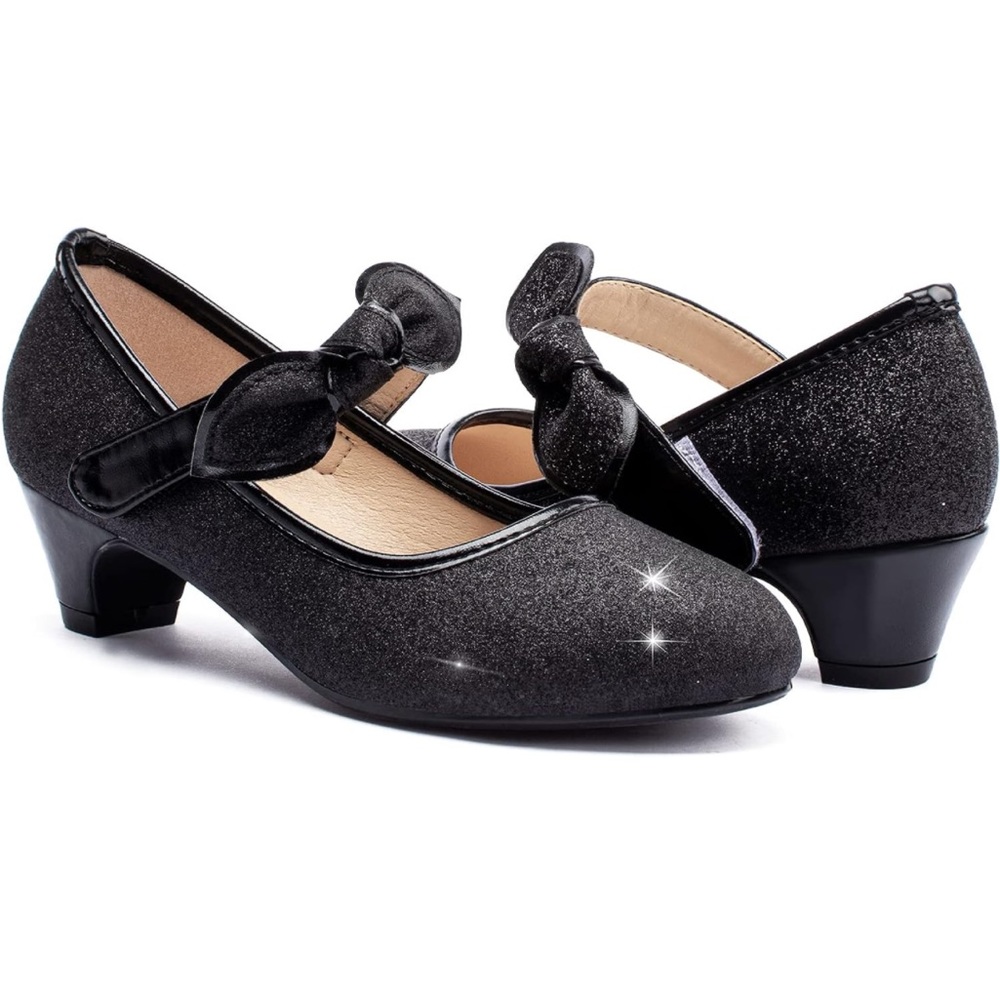 NWB Girls Black Glittery Dress Shoes w/adjustable bow